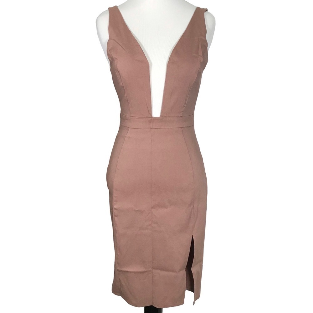Charlotte Russe Sexy Tan/Blush Plunge Neck Dress